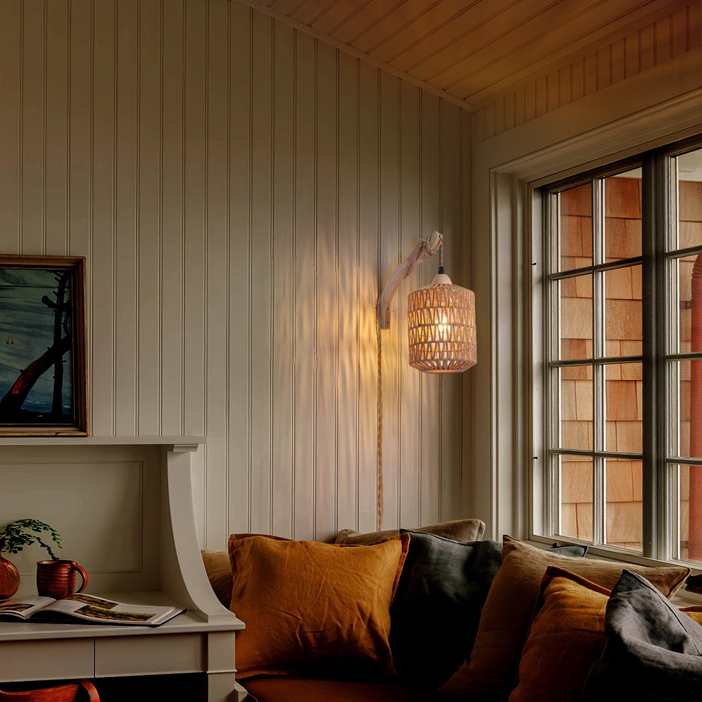 Boho Wood & Rattan Wall Lamp
