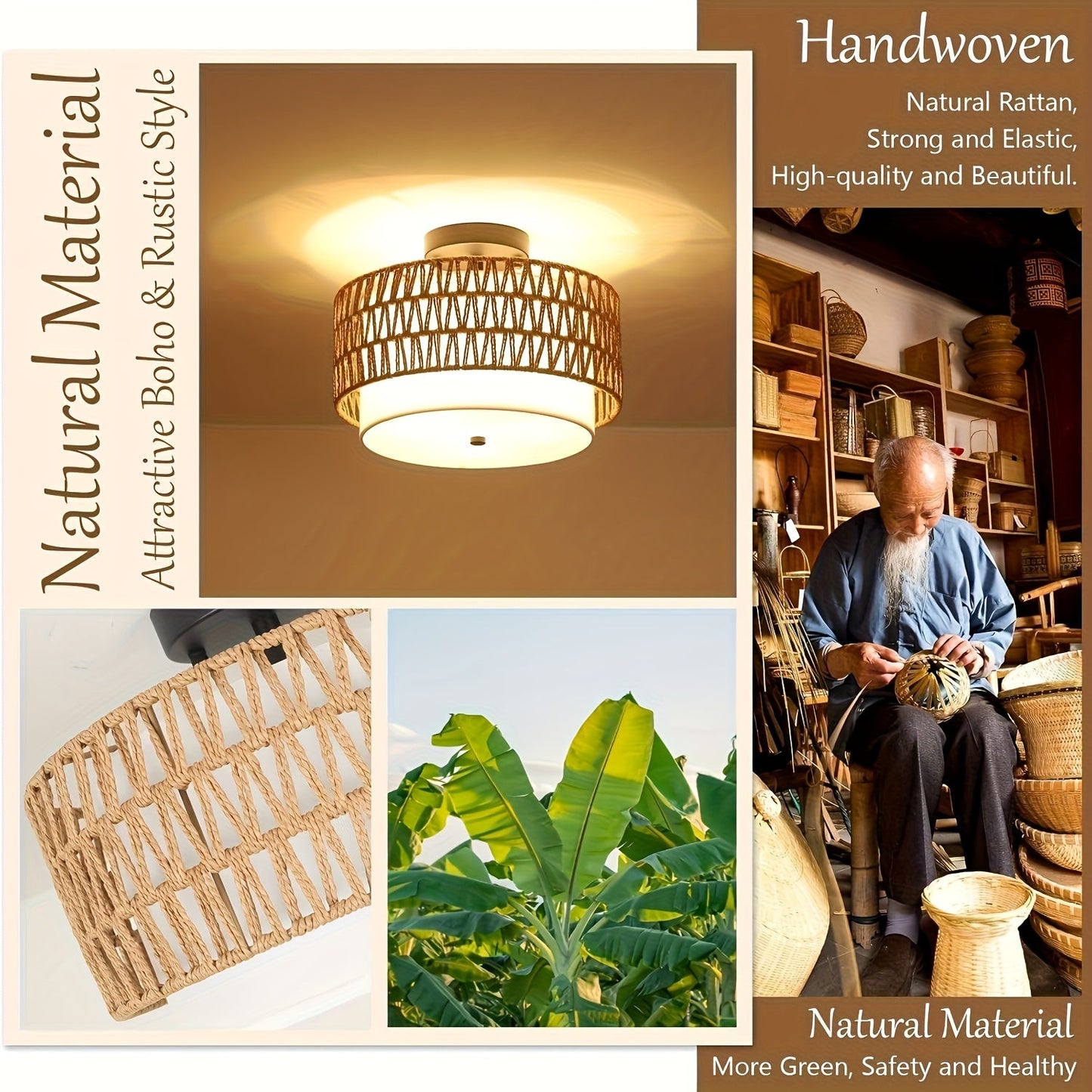 Boho Rattan Ceiling Light