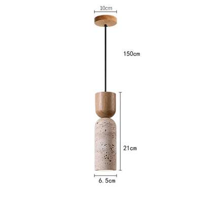 Wabi-Sabi Travertine & Wood Pendant Light