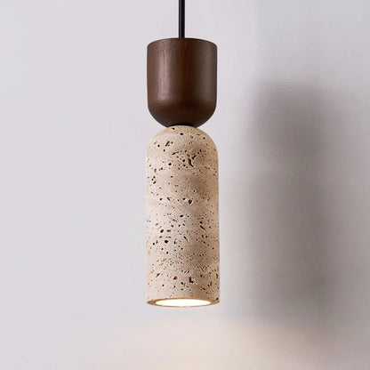Wabi-Sabi Travertine & Wood Pendant Light