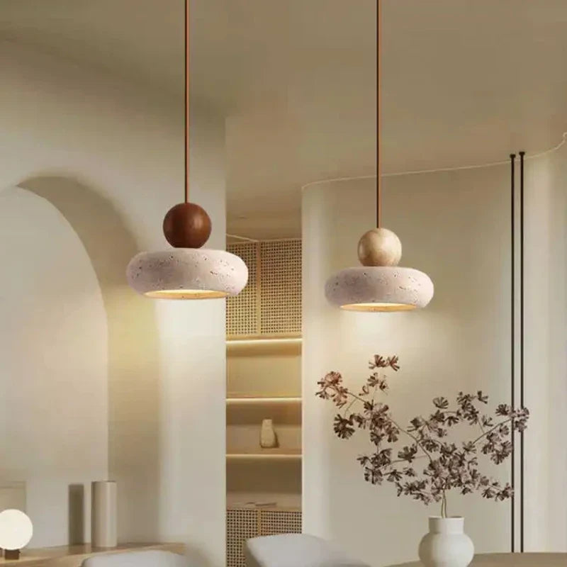 Natural Stone & Wood Pendant Light