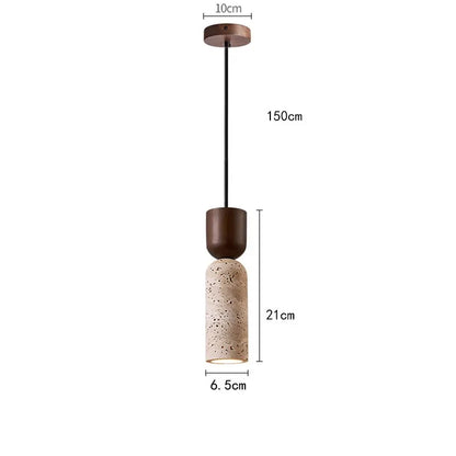 Wabi-Sabi Travertine & Wood Pendant Light