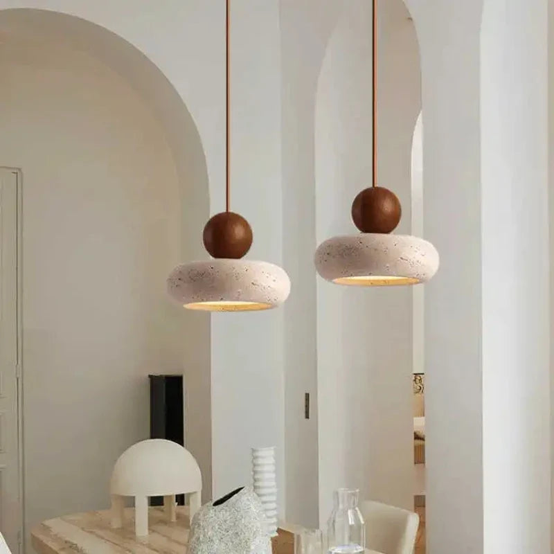 Natural Stone & Wood Pendant Light