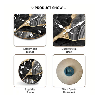 MarbellaTime Modern Round Wooden Wall Clock